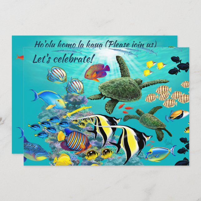 Convites Molokini Cove Havaí Tartaruga Tropical do Mar do P (Frente/Verso)