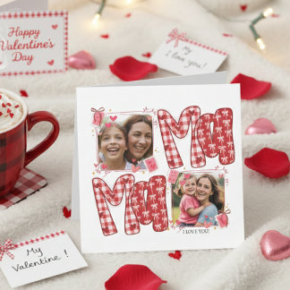 Convites Mom and Child Valentine Red Plaid Love Hearts