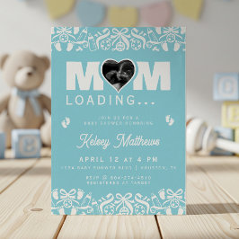 Convites Mom Loading Ultrasound Photo Blue Baby Shower