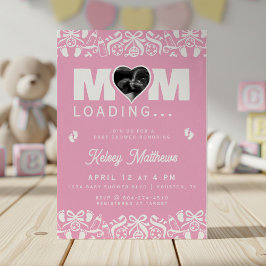 Convites Mom Loading Ultrasound Photo Pink Baby Shower