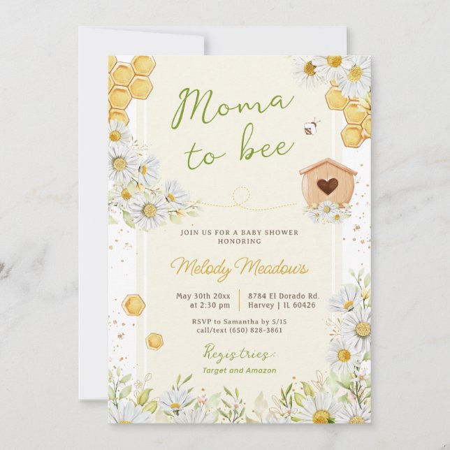 Convites Moma para Bee Honeybee Chá de fraldas Amarelo de f (Frente)