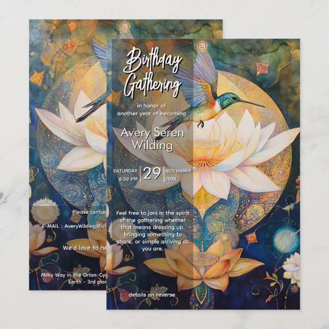 Convites Momentos em Voo | Design Beija-flor (Frente/Verso)