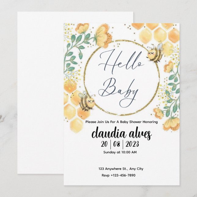 Convites Mommy to Bee Baby Shower Invitation  (Frente/Verso)