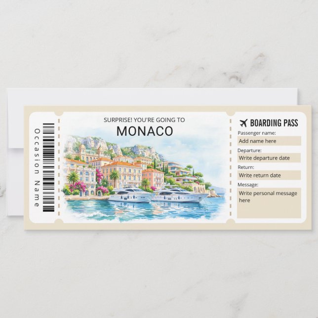 Convites Monaco Trip Boarding Pass Ticket (Frente)