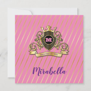 Convites Monagrama Dourado Elegante e Rosa, Design