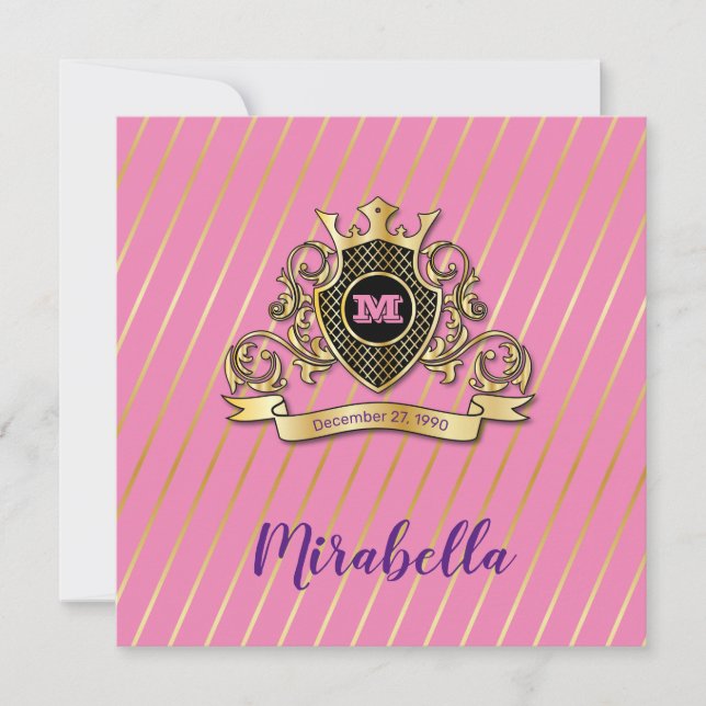 Convites Monagrama Dourado Elegante e Rosa, Design (Frente)