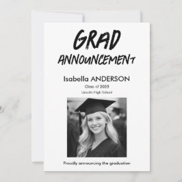 Convites MondernBlack and White Graduation Announcement