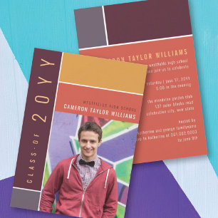 Convites Mondrian Color Blocks Mod Photo Festa de formatura