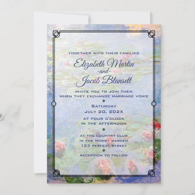 Convites Monet's Water Lily Art Wedding Invitation (Frente)