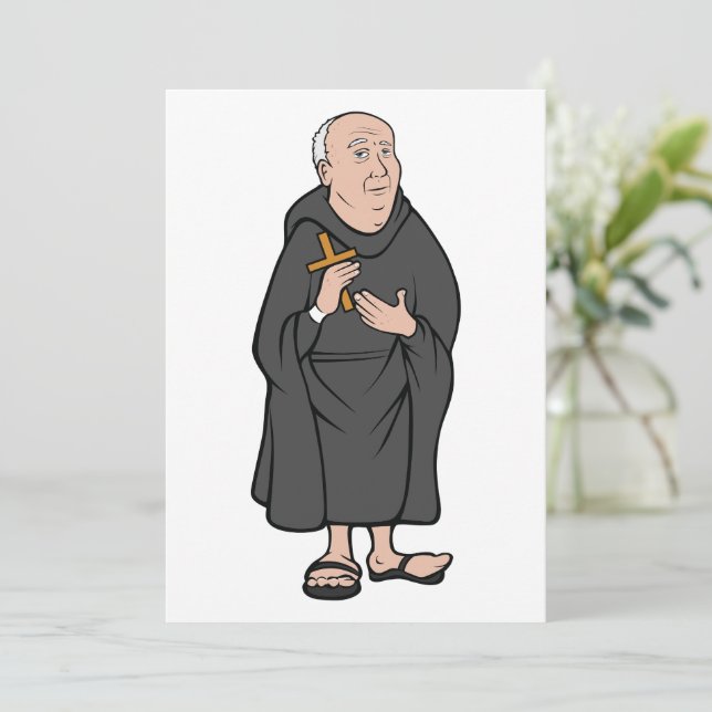 Convites Monge segurando cruz em roupa medieval religiosa (Em pé/Frente)