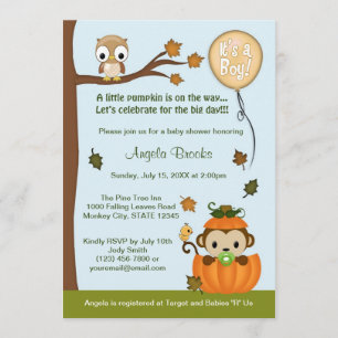 Convites MONKEY Baby Shower Invitation Fall Pumpkin BOY