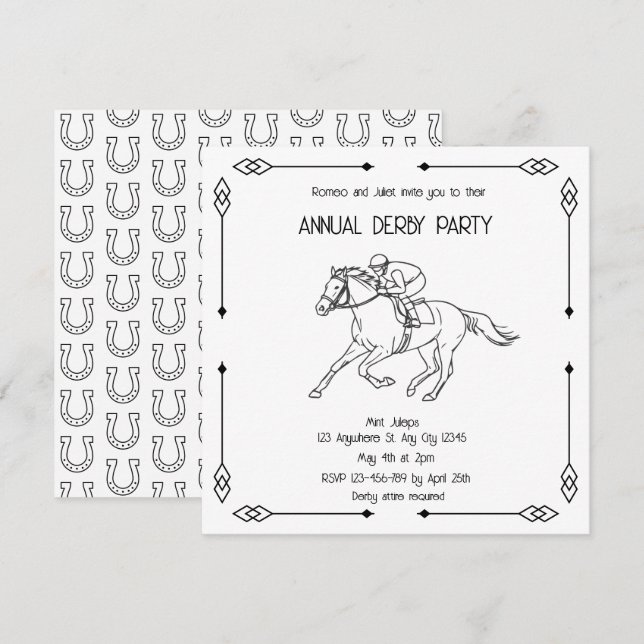 Convites Monochrome Sketch Annual Derby Party Invitation (Frente/Verso)