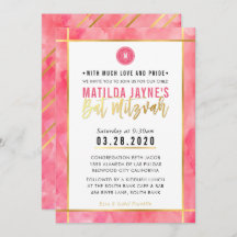 MONOGRAM BAT MITZVAH - banda de ouro rosa-coral