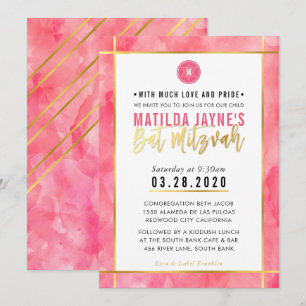 Convites MONOGRAM BAT MITZVAH - banda de ouro rosa-coral