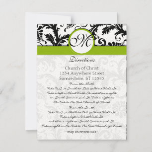 Convites Monogram Black Damask Swirl Wedding Direction Card