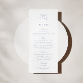 Convites Monogram Blue Bow Wedding Menu Card