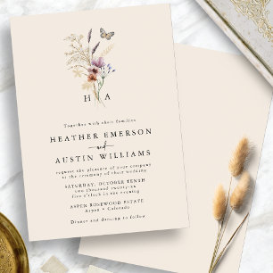 Convites Monogram Boho Floral Wedding Invitation