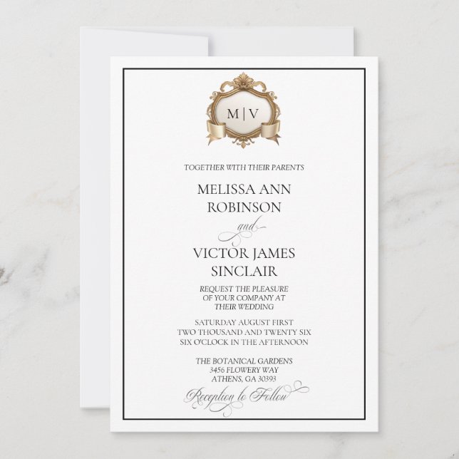 Convites Monogram Crest Wedding Invitation (Frente)