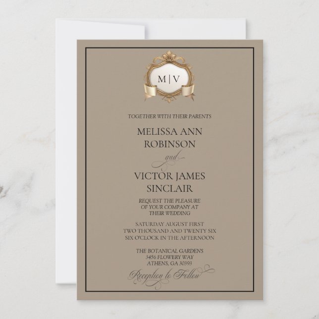 Convites Monogram Crest Wedding Invitation (Frente)
