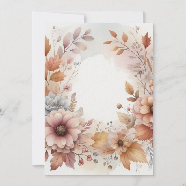 Convites Monogram Fall leaves and flowers watercolor  (Frente)