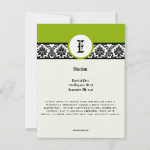 Convites Monogram Green Black Damask Wedding Direction Card