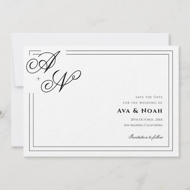Convites Monogram Minimal Classic Wedding Save the Date (Frente)