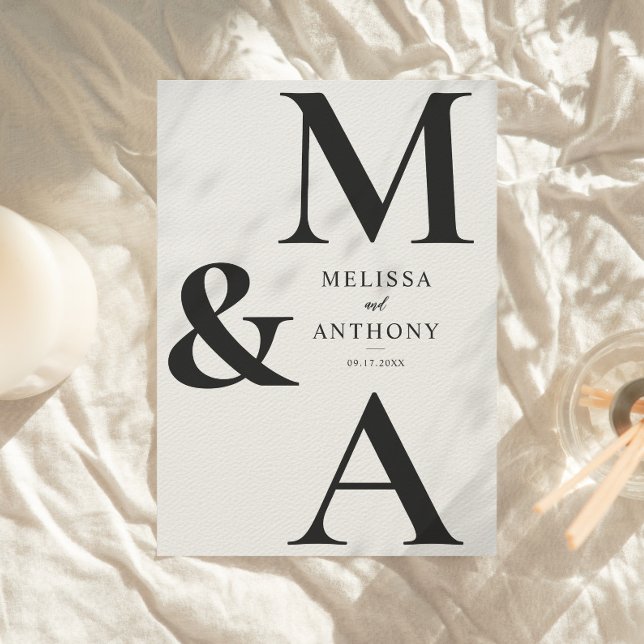 Convites Monogram Minimalist Black and Ecru Modern Wedding (Monogram Minimalist Black and Ecru Modern Wedding Invitation)