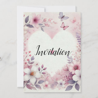 Convites Monogram name floral hearts romantic watercolor 