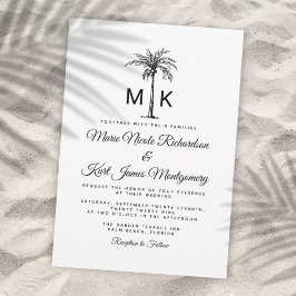Convites Monogram Tropical Palm Tree Formal Beach Wedding