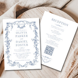 Convites Monogram Victorian Dusty Blue All in One Wedding