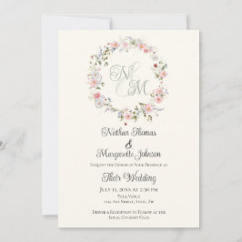 Convites Monogram Watercolor Floral Wreath Wedding