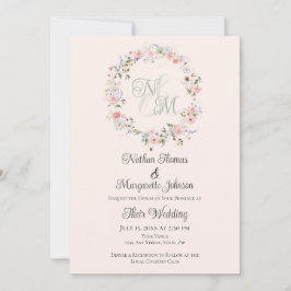 Convites Monogram Watercolor Floral Wreath Wedding