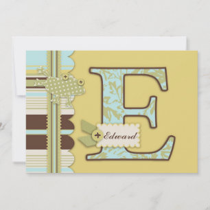 Convites Monogram with Frog and Stripe Print Baby Shower