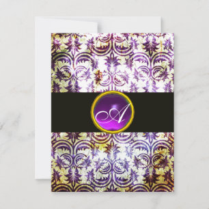 Convites MONOGRAMA ANTIGO DAMASK, roxo preto, branco