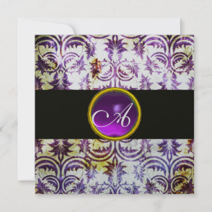 Convites MONOGRAMA ANTIGO DAMASK,roxo preto,prateado