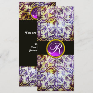 Convites MONOGRAMA ANTIGO DAMASK,roxo preto,prateado