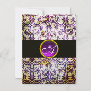 Convites MONOGRAMA ANTIQUE DAMASK, roxo preto, champanhe