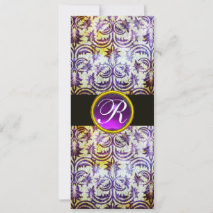 Convites MONOGRAMA ANTIQUE DAMASK, roxo preto, champanhe