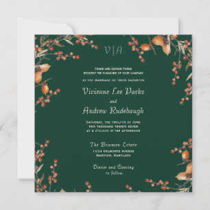 Convites Monograma Autumn Acorn Evergreen Wedding