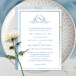 Convites Monograma Azul Elegante Casamento Formal Por Aquar<br><div class="desc">Família e convidados deliciosos com este elegante convite de casamento azul com um delicado monograma botânico desenhado à mão, personalizado com iniciais de casais e fina estrutura azul-d'água na frente, enquanto voltava com uma bela lavagem com aquarela em tons azuis. Design simples, elegante e na moda. Design elegante com nomes...</div>