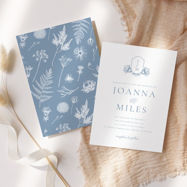 Convites Monograma Azul Pobre de Gato Botânico (Criador carregado)