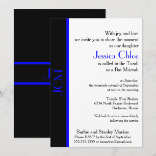 Convites Monograma Azul Preto Bat Mitzvah