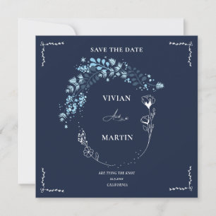 Convites Monograma BLue do Marinho Elegante Salvar a Data