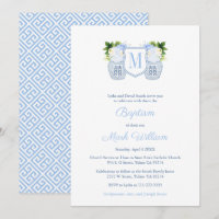 Monograma Blue E White Baby Boy Christening