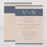 Monograma Blue Vintage Paper Modern Wedn