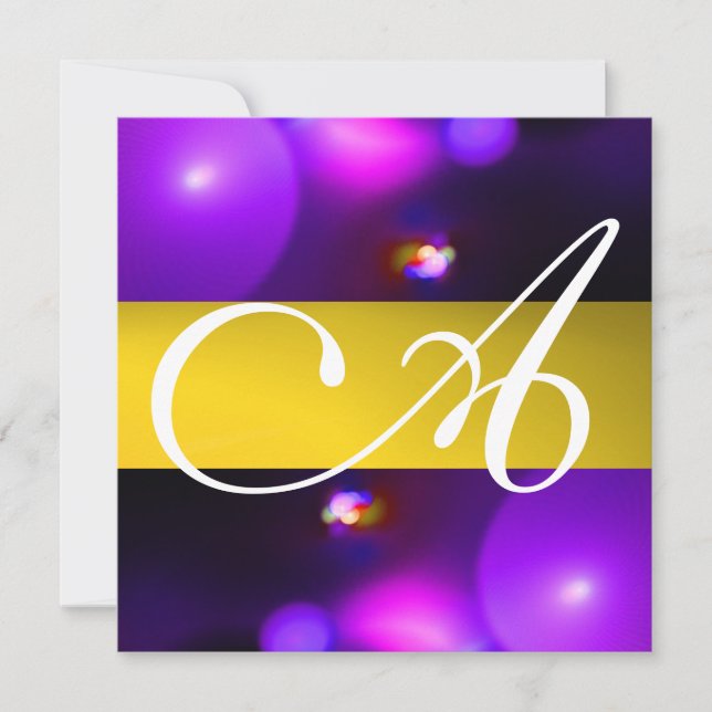 Convites MONOGRAMA BOLA QUÂNTICA roxo amarelo (Frente)