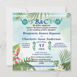 Convites Monograma Botânico Rústico Casamento Personalizado