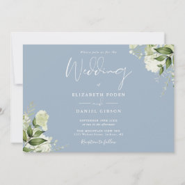 Convites Monograma Botânico Verde de Azul Empoeirado de Cas