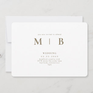 Convites Monograma Branco Arredondado Sleek & Simple Casame