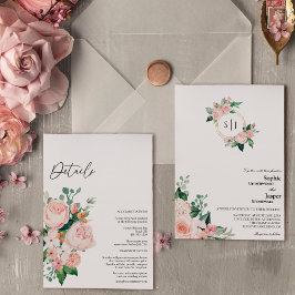 Convites Monograma Branco Blush Floral Tudo Em Um Casamento